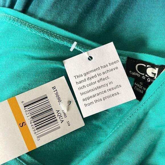 Cable & Guage aqua/navy ombré sheer stripe sleeve lightweight stretch top. NWT. - Picture 5 of 6
